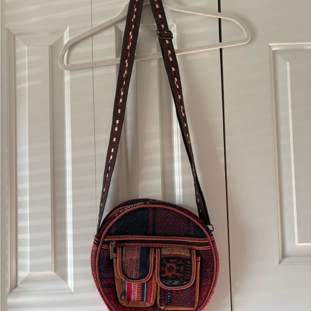 Boho Round Crossbody Bag in Red and Black - Picture 5 of 12
